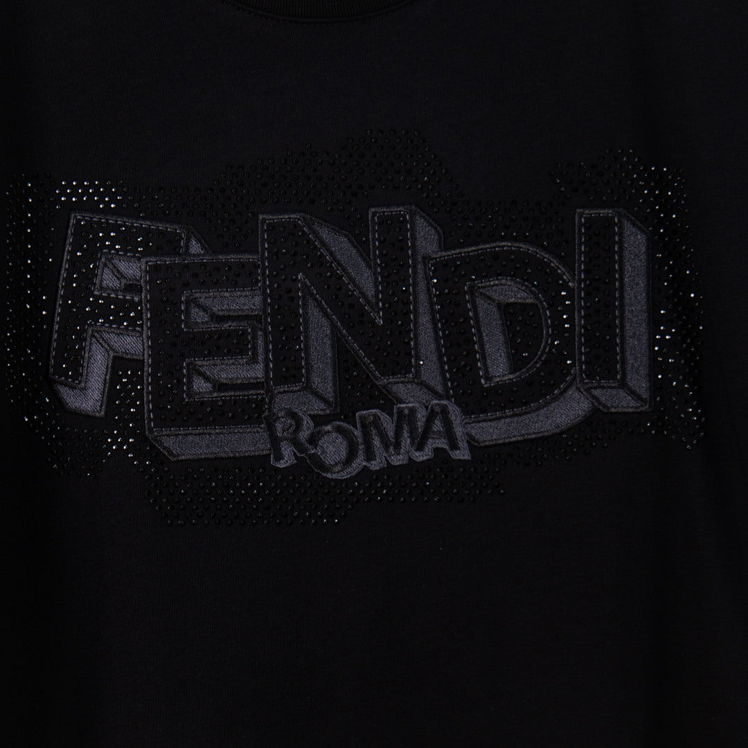 Fendi black short-sleeve T-shirt with studded FENDI logo graphic