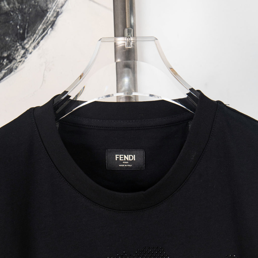 Fendi black crewneck T-shirt with FENDI Roma neck label