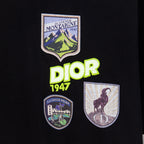 Black Dior T-shirt front with shield and DIOR 1947 prints