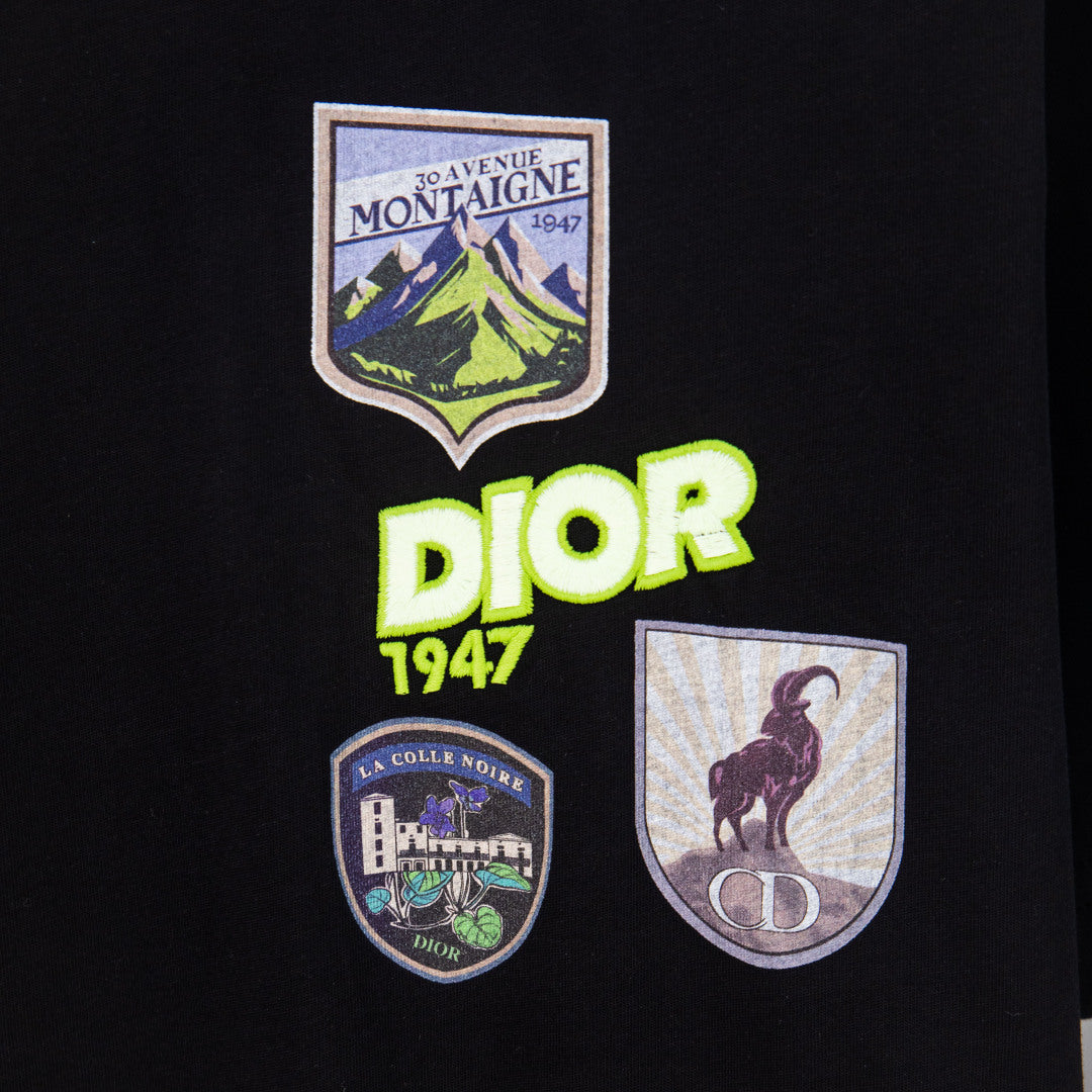 Black Dior T-shirt front with shield and DIOR 1947 prints