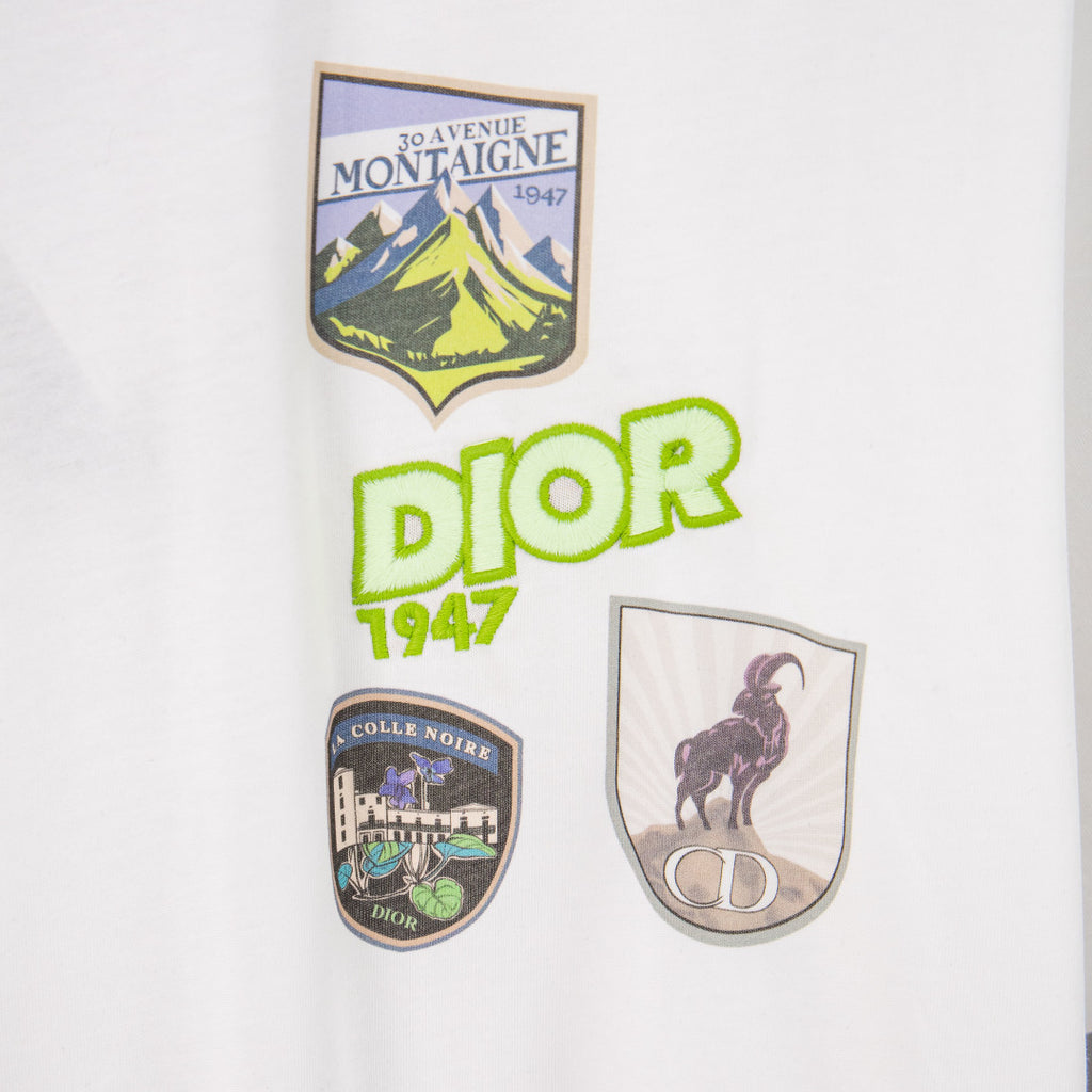 White Dior T-shirt with colorful front crest and logo patches
