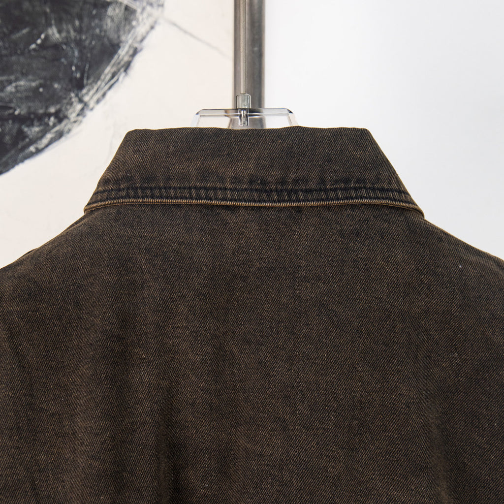 Prada dark denim jacket back with stand collar