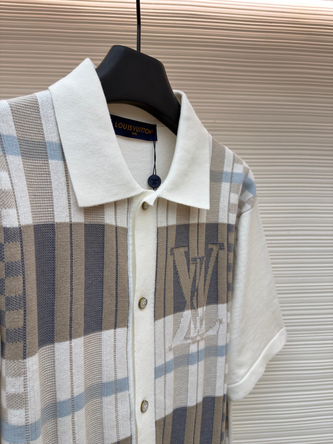 Louis Vuitton short-sleeve shirt with white collar and check-pattern front