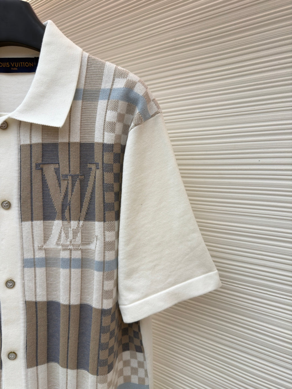 Louis Vuitton short-sleeve shirt with vertical monogram pattern and plaid detailing