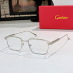 Cartier glasses with silver frame and clear lenses, front view