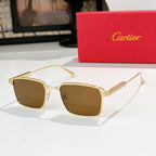 Cartier glasses with gold frame and brown tinted lenses, angled side view