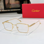 Cartier glasses with gold frame and clear lenses, angled front view