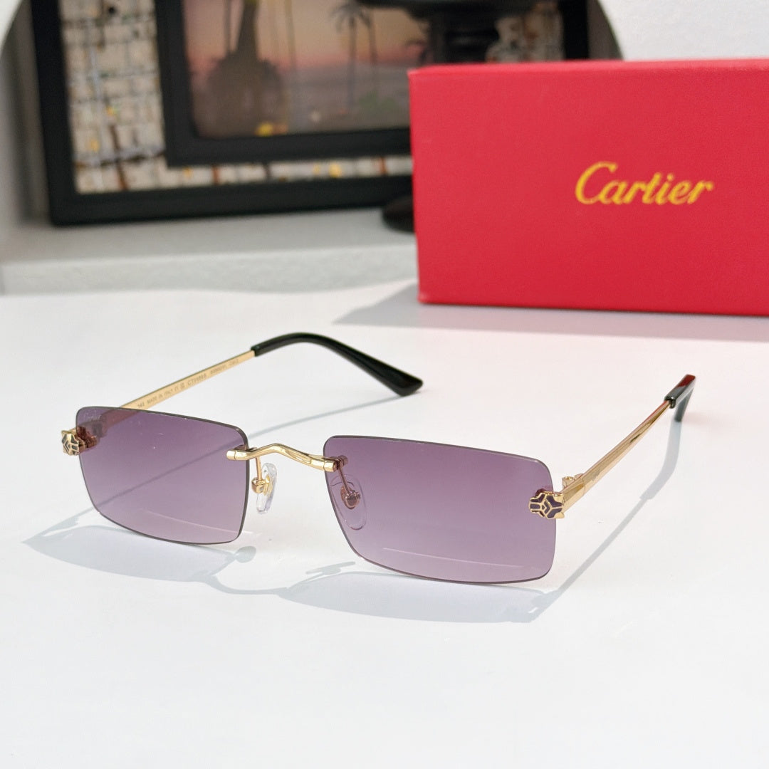 Cartier sunglasses with purple gradient lenses and gold-tone metal frame