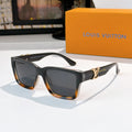 Louis Vuitton square sunglasses with dark gray frames and dark brown lenses