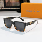 Louis Vuitton square sunglasses with dark gray frames and dark brown lenses