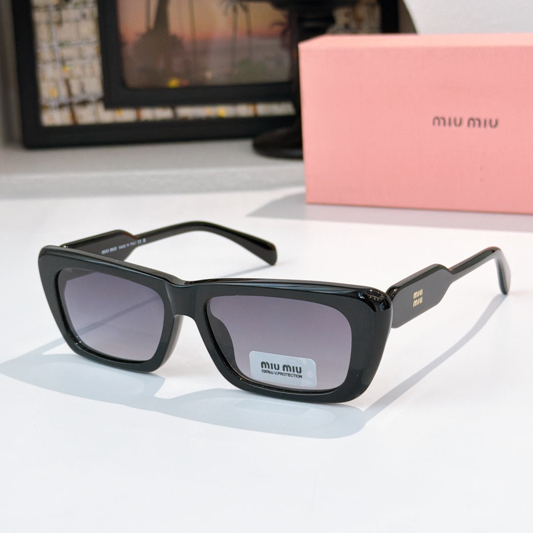 Black rectangular eyeglasses with dark lenses