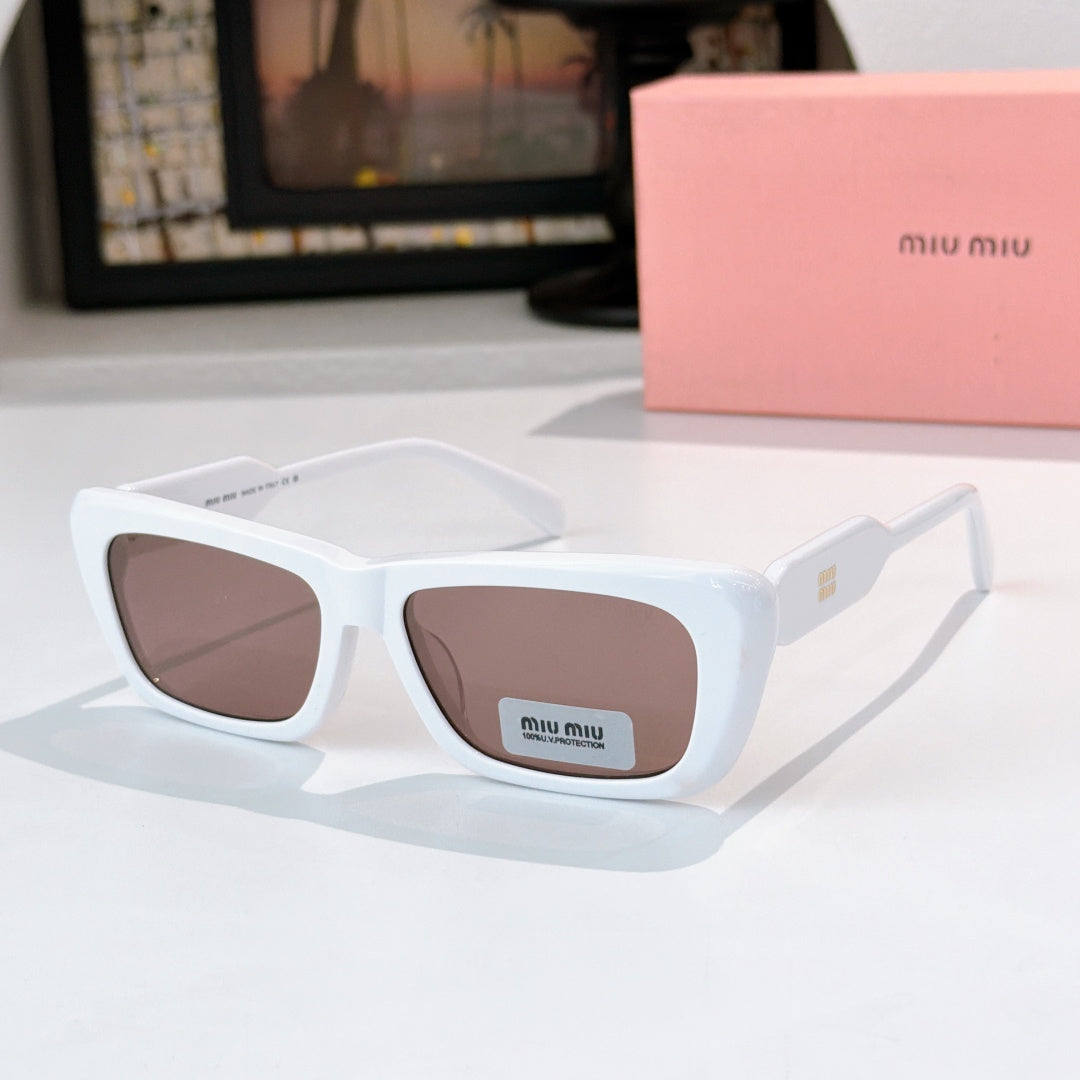 White rectangular eyeglasses with brown-tinted lenses