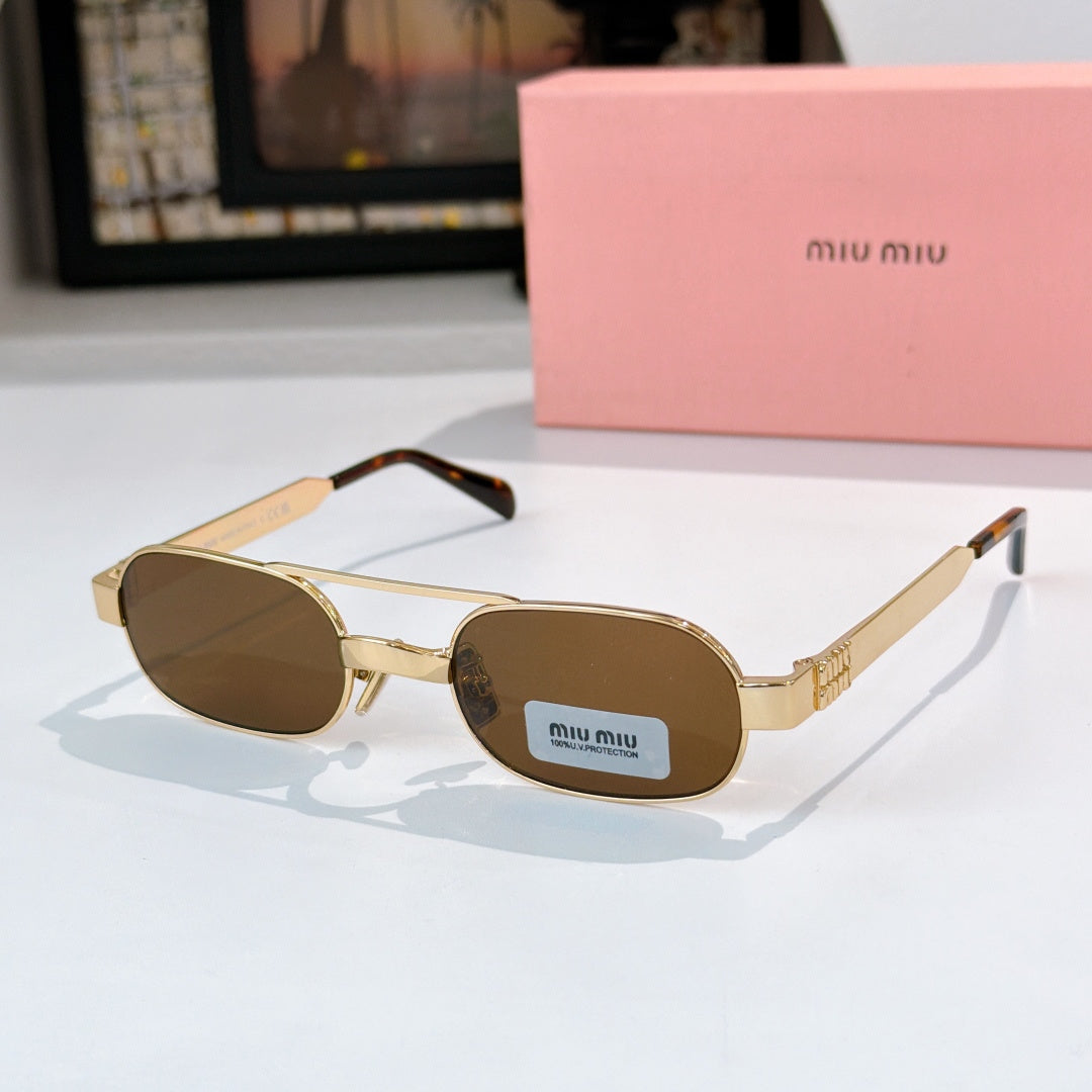 Gold-frame round sunglasses with dark brown lenses and tortoise-style temples