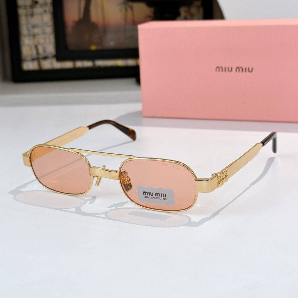 Gold-frame round sunglasses with pale pink lenses and tortoise-style temples