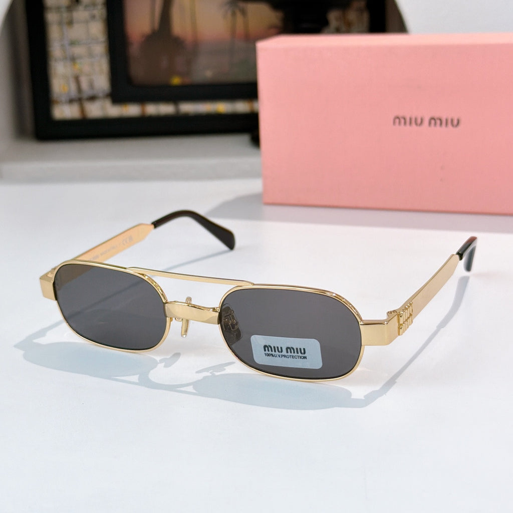 Gold-frame round sunglasses with dark charcoal lenses and tortoise-style temples