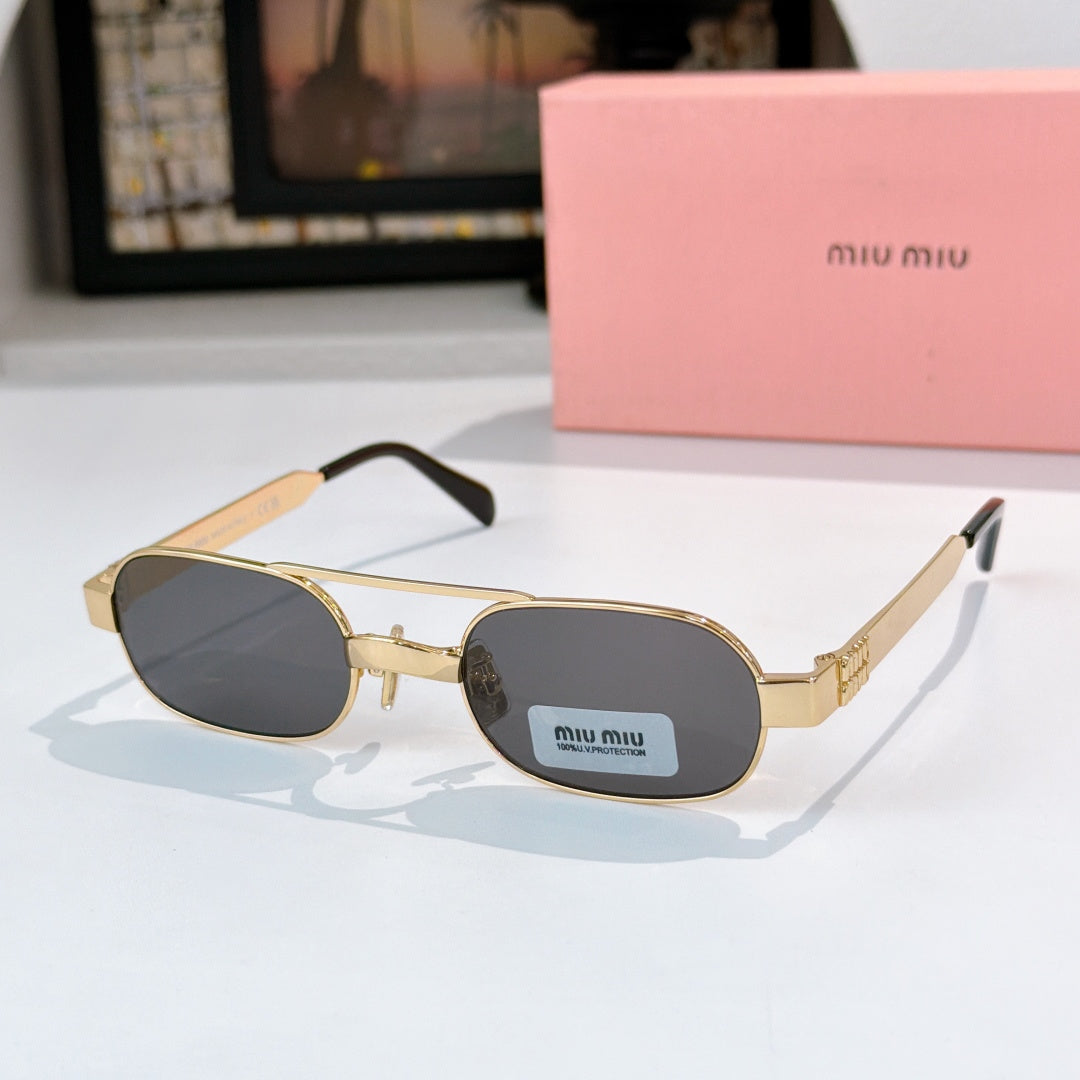 Gold-frame round sunglasses with dark charcoal lenses and tortoise-style temples