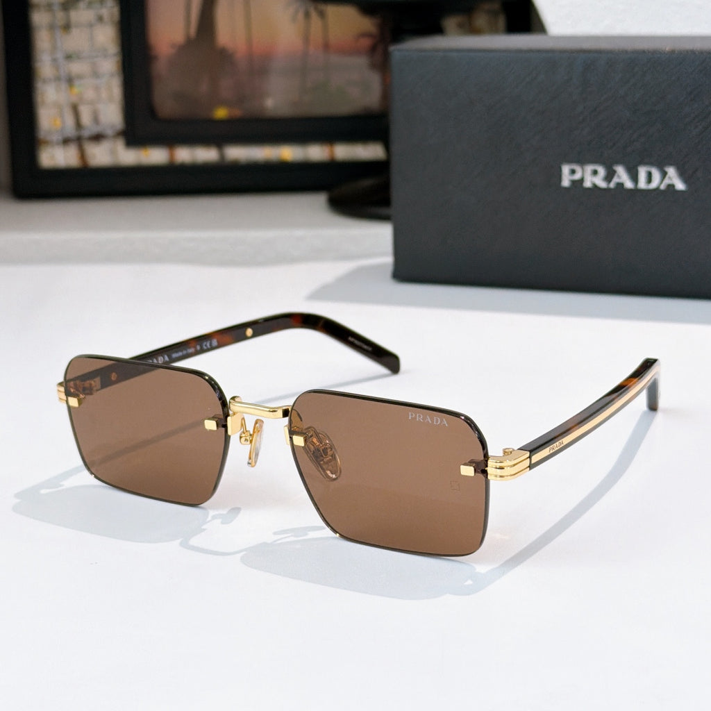 Square sunglasses with brown lenses and gold-tone frame
