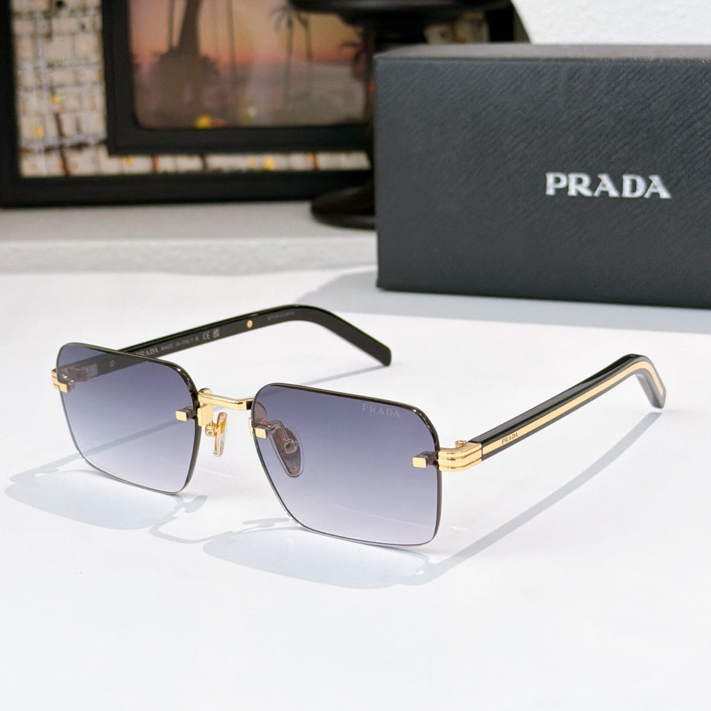 Square sunglasses with lavender lenses and gold-tone frame