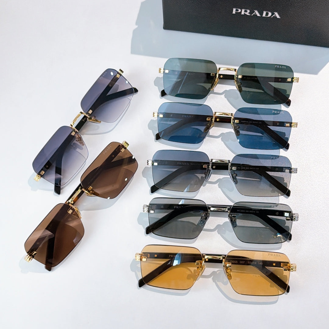 Assorted square sunglasses with gold-tone frames and mixed tinted lenses