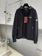 Gucci hooded jacket in dark navy, front zip and flap pockets