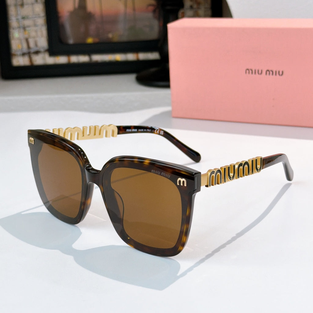 MiuMiu sunglasses with tortoiseshell frame and amber tinted square lenses