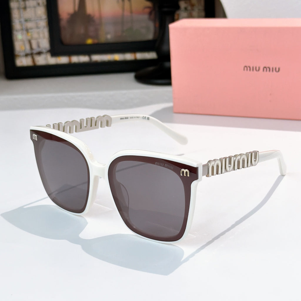 MiuMiu sunglasses with white frame and dark square lenses