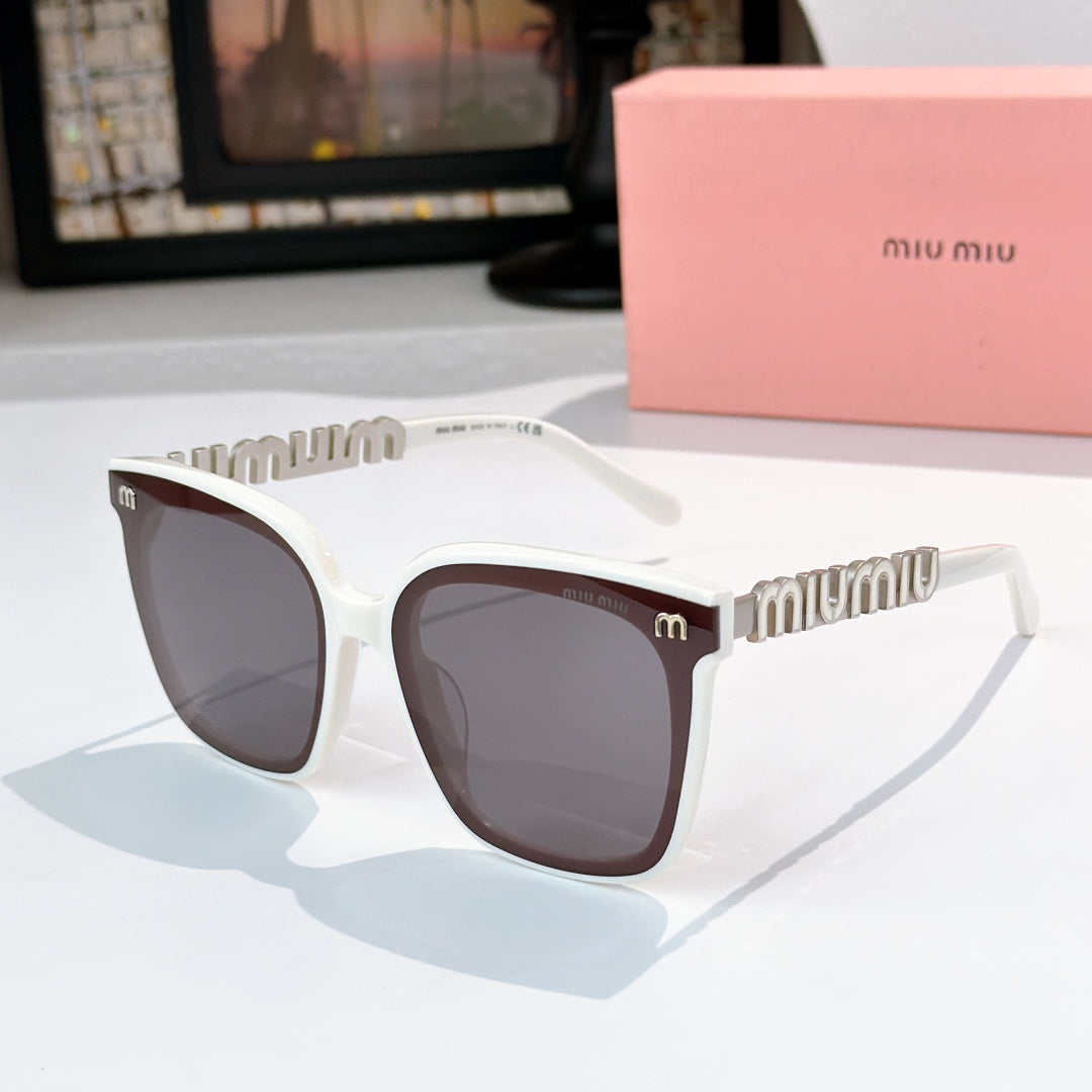 MiuMiu sunglasses with white frame and dark square lenses