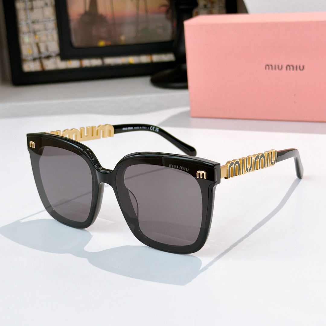 MiuMiu sunglasses with black frame and dark square lenses