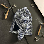 Long-sleeve zip jacket with Dior monogram pattern, white and dark blue.