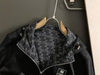 Logo-pattern zip-up jacket with high collar and Fendi label patch