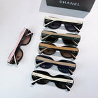 Set of five Chanel sunglasses in mixed colors with tinted lenses and studded temple details