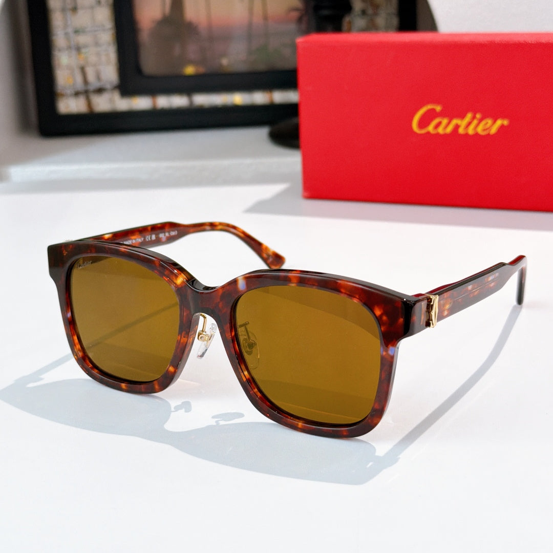 Tortoiseshell cat-eye sunglasses with amber lenses and gold hinges
