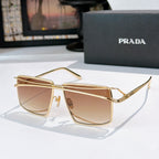 Gold metal sunglasses with warm beige tinted rectangular lenses