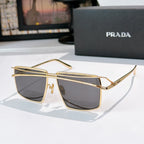 Gold metal sunglasses with dark gray tinted rectangular lenses
