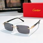 Square eyeglasses with dark lens tint and gold-tone hinges, light frame front