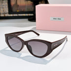 MiuMiu cat-eye sunglasses with dark lenses and dark brown acetate frame