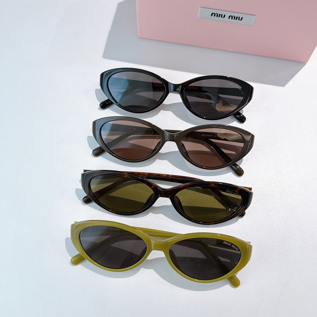 MiuMiu sunglasses set with black, brown, olive, and yellow frames and tinted lenses