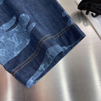 Louis Vuitton denim shirt sleeve, blue monogram fabric and yellow topstitching