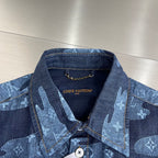 Louis Vuitton denim shirt, blue collar and neckline with brand label