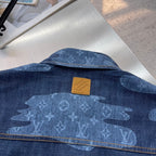 Louis Vuitton denim short-sleeve shirt, back neck leather patch on blue monogram print