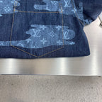 Louis Vuitton denim shirt front pocket, blue monogram print panel