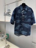 Louis Vuitton denim short-sleeve shirt, button-front, blue monogram pattern