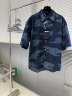 Louis Vuitton denim short-sleeve shirt, button-front, blue monogram pattern