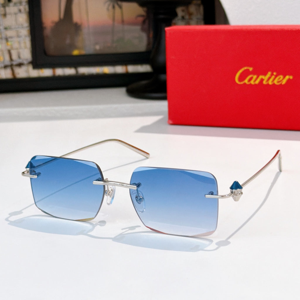 Cartier glasses with blue tinted lenses and silver metal frame