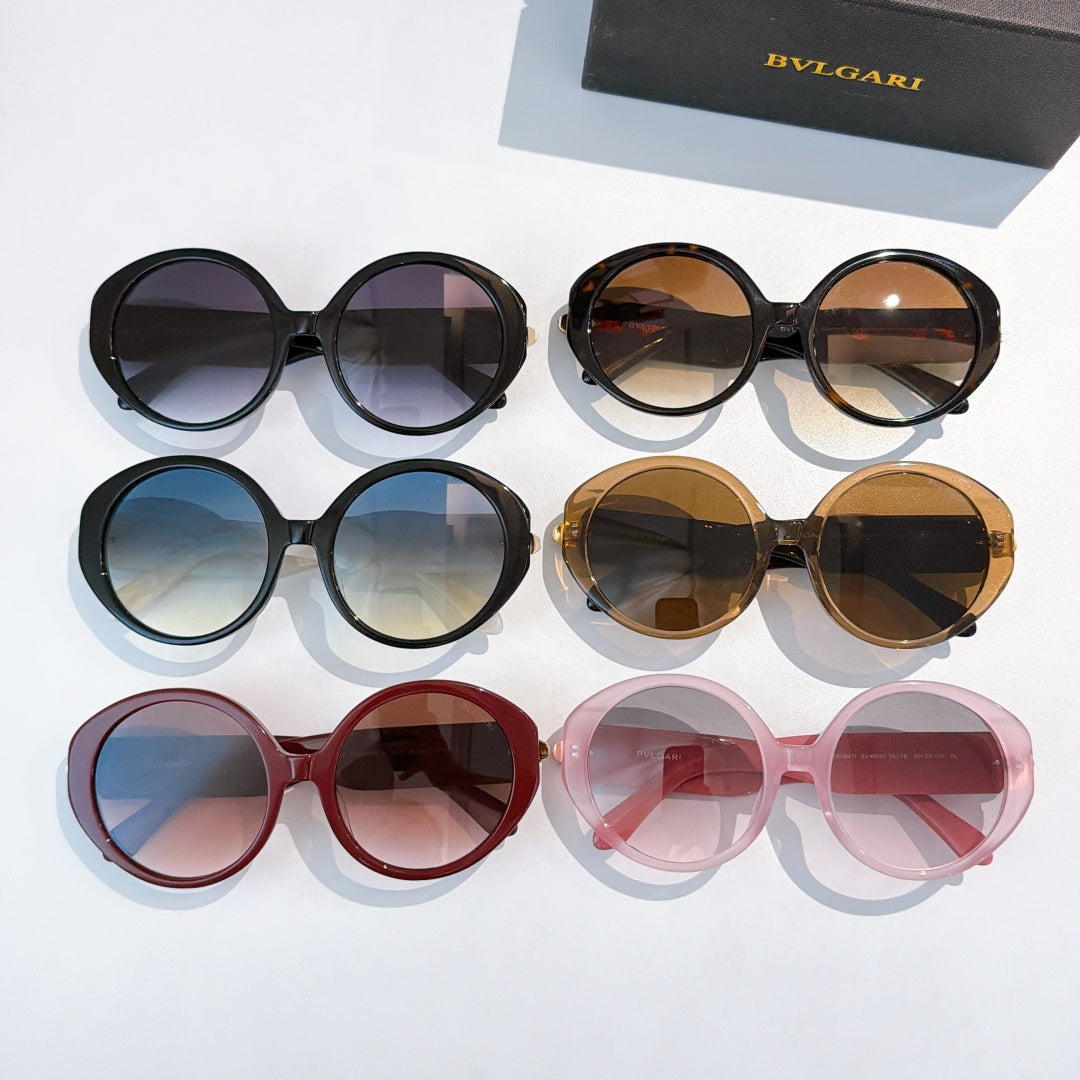 Set of six sunglasses with mixed frames and tinted lenses, BVLGARI logos visible