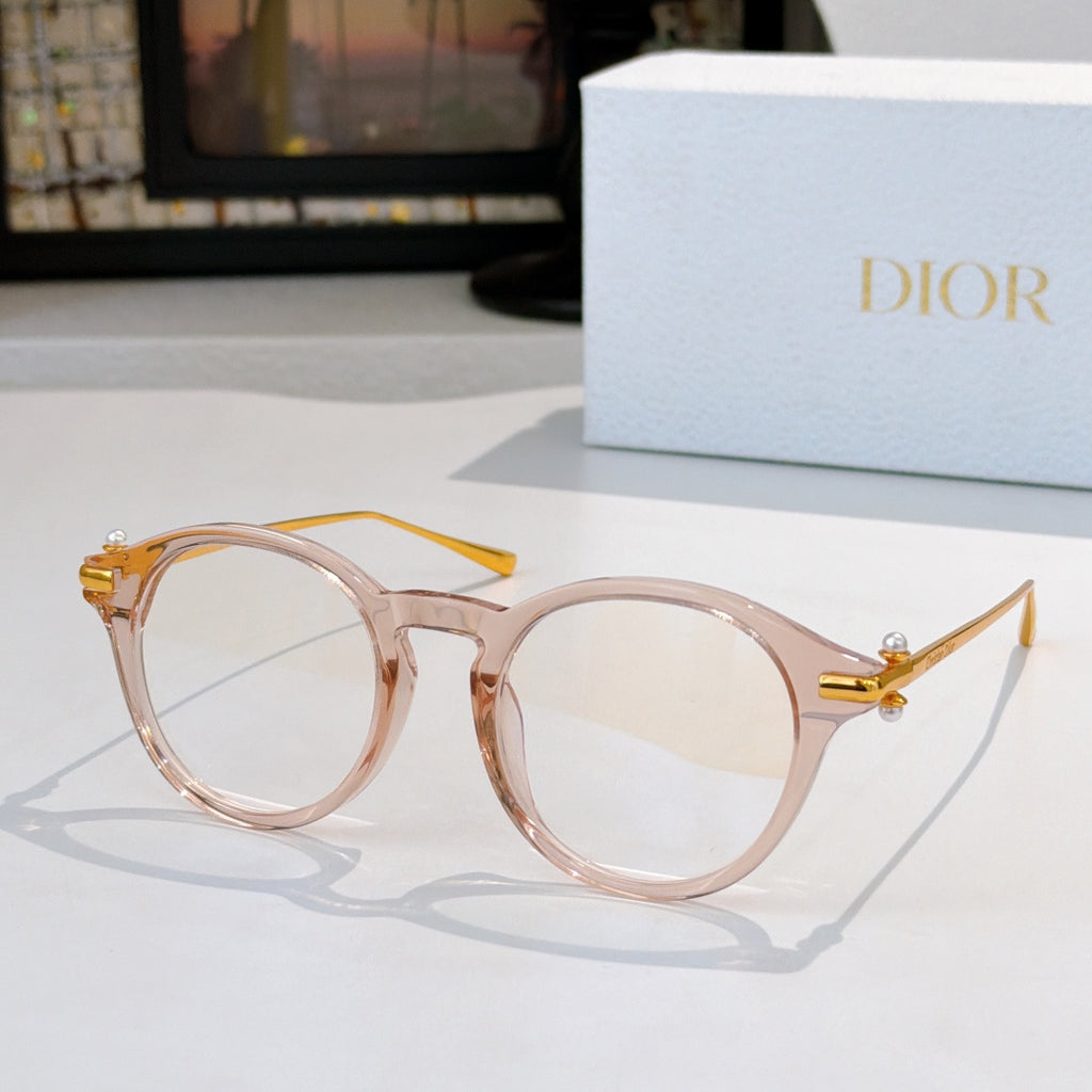 Round eyeglasses with light rose frames and clear lenses