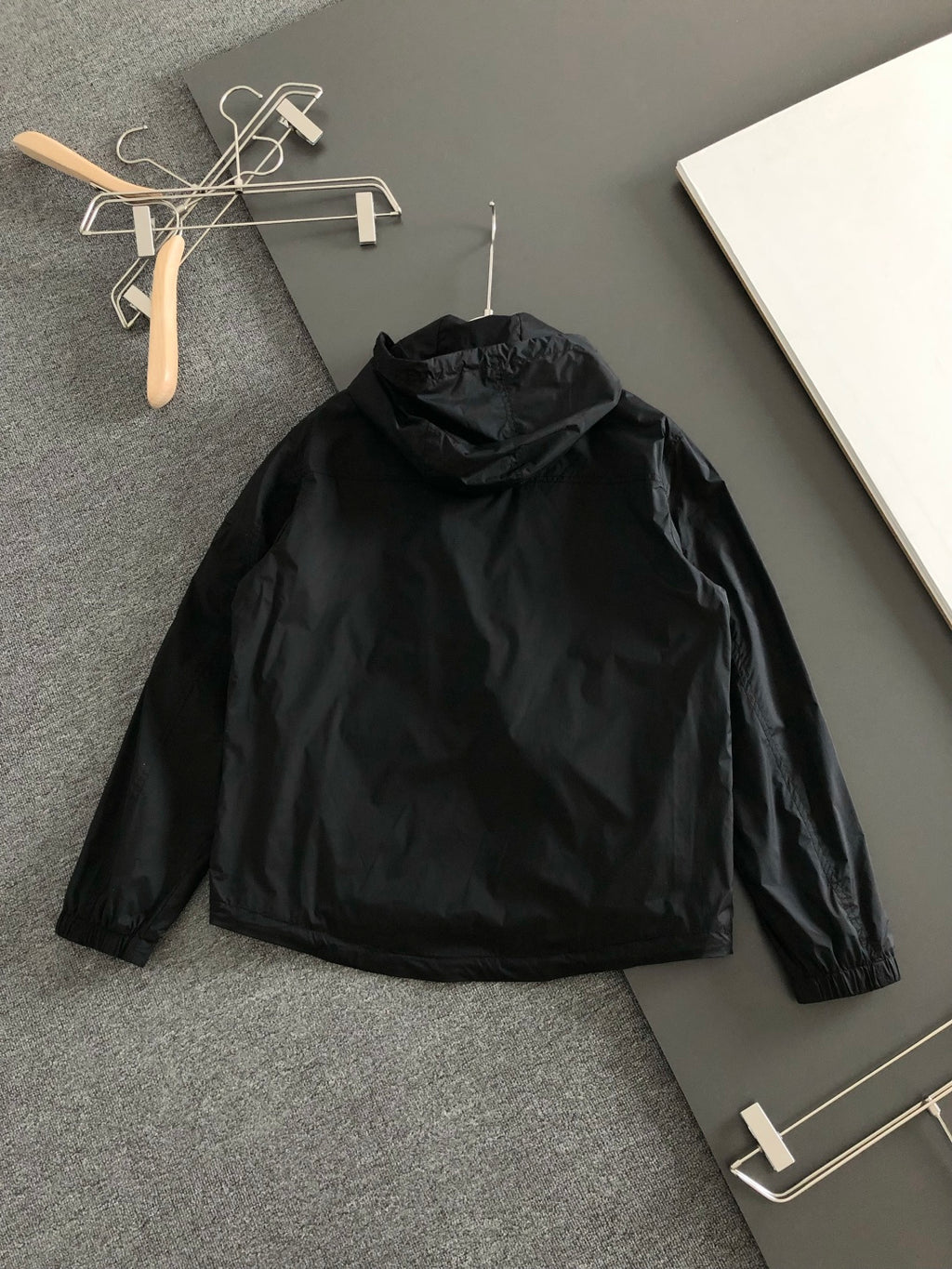Prada black hooded jacket with full back view