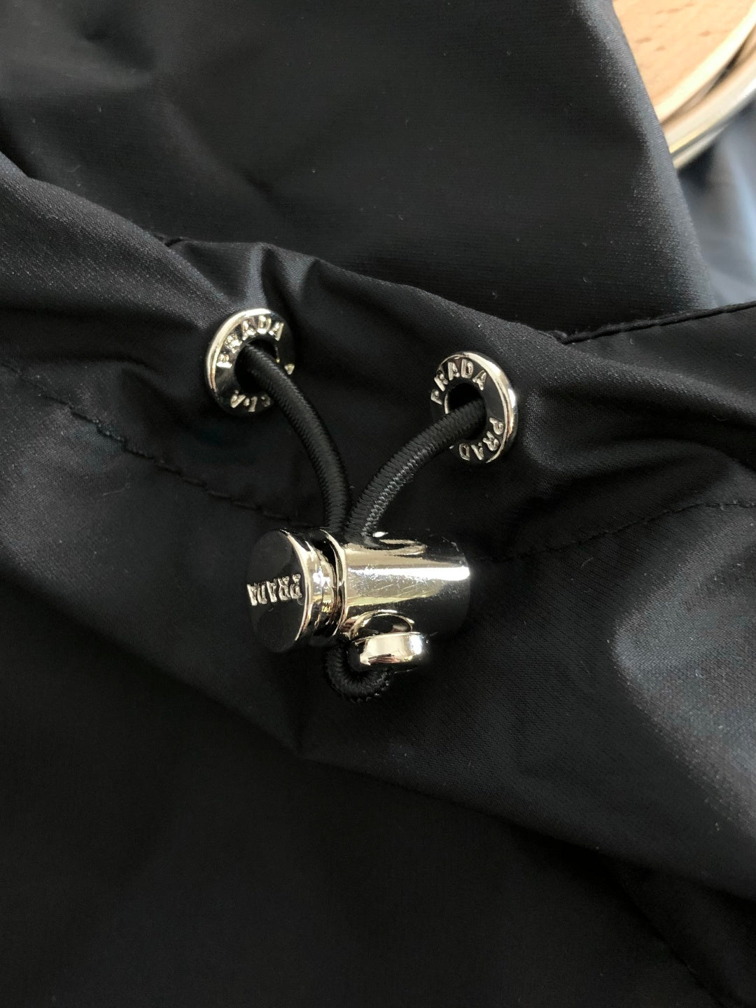 Prada black jacket collar with silver snap buttons