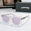 Chrome sunglasses with clear frame and lavender-tinted lenses