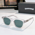 Chrome sunglasses with clear frame and teal-tinted lenses